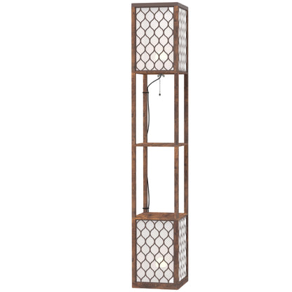 HOMCOM Duo Light Floor Shelves - Rustic Brown