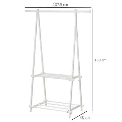 HOMCOM Minimalistyczny składany regulowany wieszak na ubrania z 2 półkami 107,5L x 45W x 150H cm Meble do przedpokoju i przedpokoju - biały