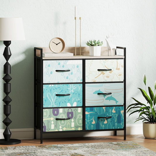 HOMCOM 6-Drawer Chest of Drawers - Blue