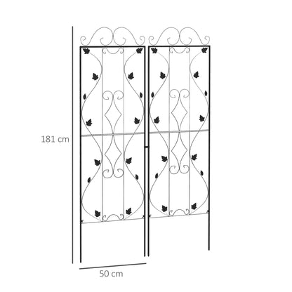 Outsunny Metal Trellis Set of 2, Garden Trellis for Climbing Plants Support Frames, Leaf Design