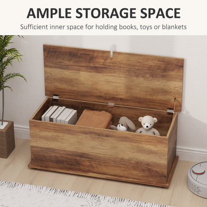 HOMCOM 113L Storage Chest, Storage Box with Flip-Top Lid and 2 Safety Hinges, Storage Trunk for Living Room, Entryway, 100 x 40 x 40 cm, Brown Wood Grain