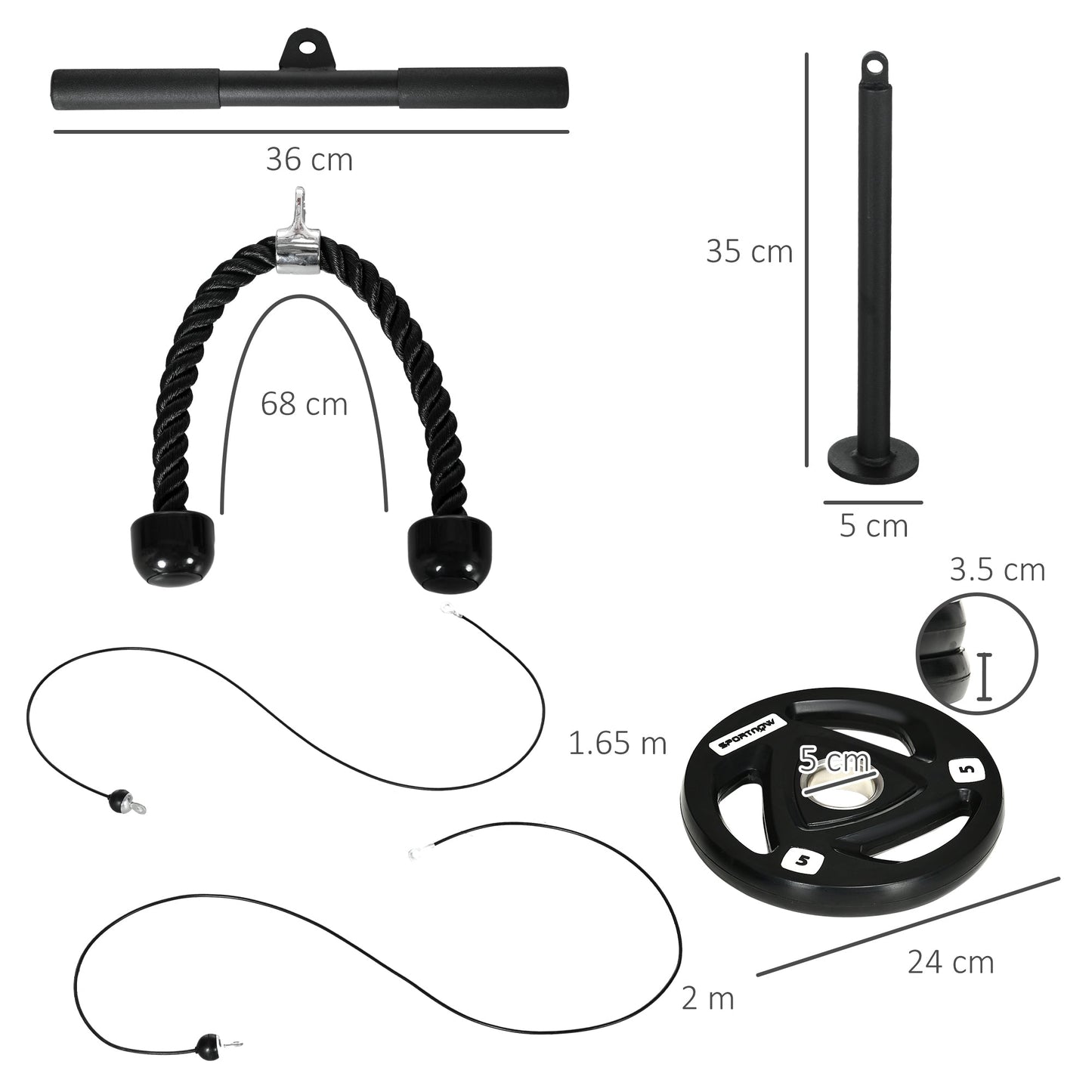 SPORTNOW Cable Machine Pulley System with 2 x 5kg Olympic Weight Plates, Lat Pull Down System with DIY Loading Weight for Home Gym Biceps Triceps Arm Shoulder Back Training