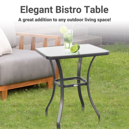 Outsunny Square Garden Table, stolik kawowy do użytku na zewnątrz z blatem ze szkła hartowanego, stół jadalny do baru bistro, metalowa rama na patio, balkon, 68,5 x 68,5 x 84 cm