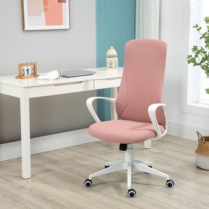 Vinsetto High Back Office Chair, Fabric Desk Chair with Armrests, Adjustable Height, Swivel Wheels, Pink