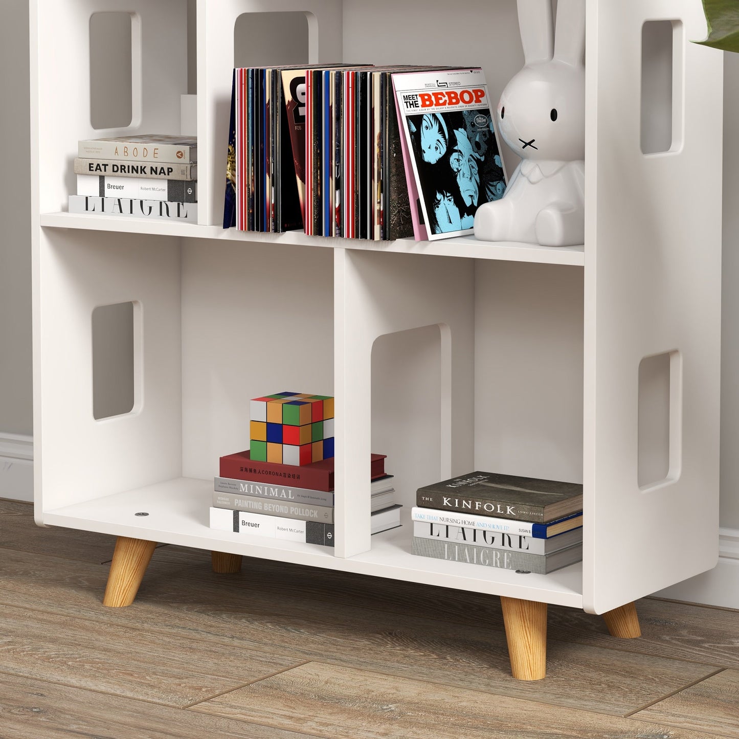 ZONEKIZ Three-Tier Toy Storage Shelf, Kids Bookcase, with Six Cubes, for Playroom, Bedroom - White