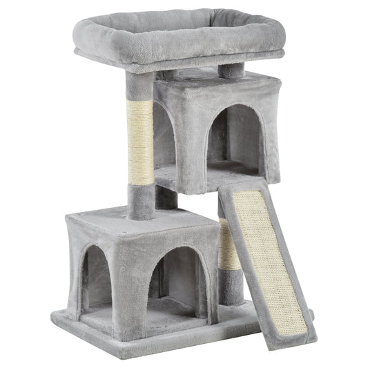 PawHut Cats 3-Tier Sisal Rope Leisure Tree رمادي فاتح