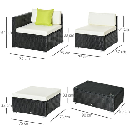 Outsunny 4-Seater Rattan Sofa Set Set Garden Outdoor Sectional Sofa Coffee Table Metal Frame w/Cushion Pillows-Black