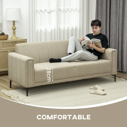 HOMCOM 3 Seater Sofa, Modern Fabric Sofa Couch, Channel Tufted Upholstered Sofa Settee for Living Room, Guest Room, Bedroom, Home Office, Khaki