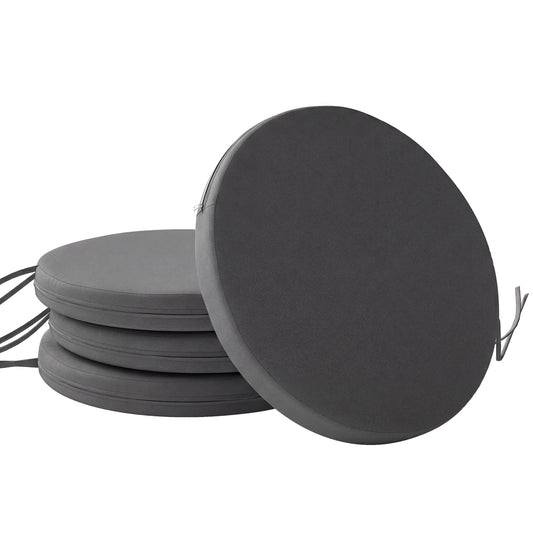 Outsunny Outdoor Bistro Chair Cushions Set of 4 with Removable Cover, 41 x 41 x 5 cm Round Seat Cushions with Ties, Dark Grey