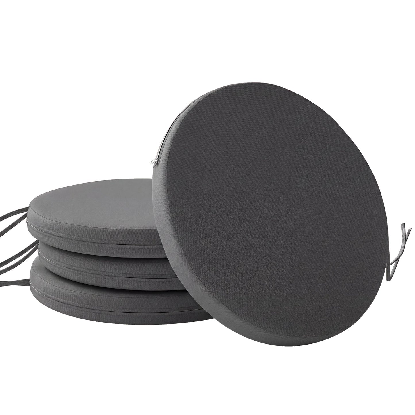 Outsunny Outdoor Bistro Chair Cushions Set of 4 with Removable Cover, 41 x 41 x 5 cm Round Seat Cushions with Ties, Dark Grey