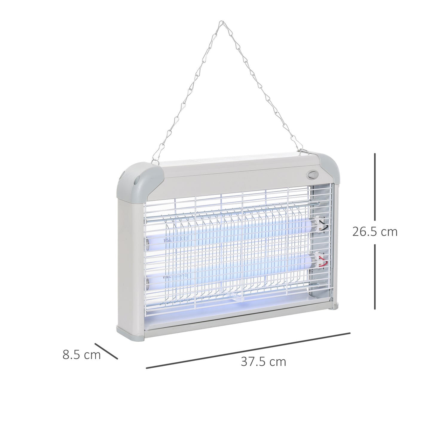 Elektryczna pułapka na muchy Outsunny 20 W, wisząca na ścianie, wabiąca owady, do użytku wewnątrz i na zewnątrz, szara