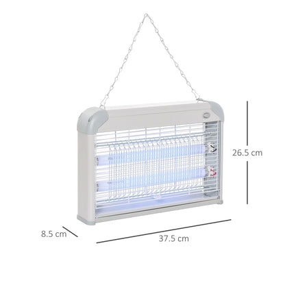 Elektryczna pułapka na muchy Outsunny 20 W, wisząca na ścianie, wabiąca owady, do użytku wewnątrz i na zewnątrz, szara