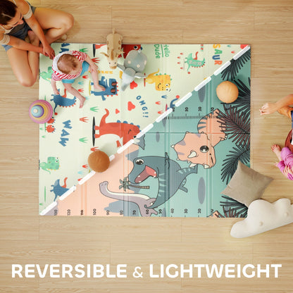 AIYAPLAY Dinosaur-Themed Baby Plat Mat Double Sided, Foldable, Water-Resistant for Outdoor/Indoor, 177 x 146 x 1.5cm