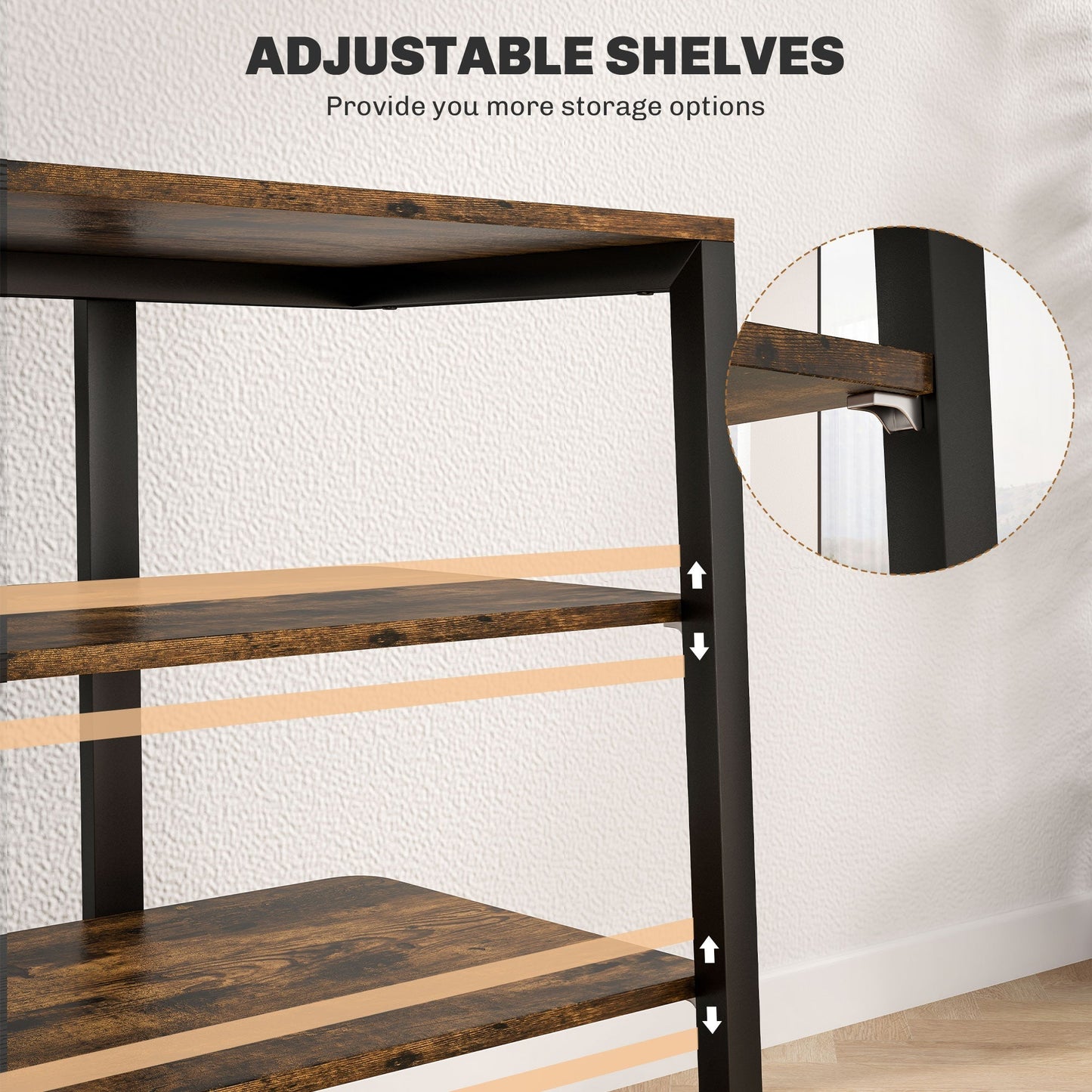 HOMCOM HiFi Stand, with Four Storage Shelves - Rustic Brown