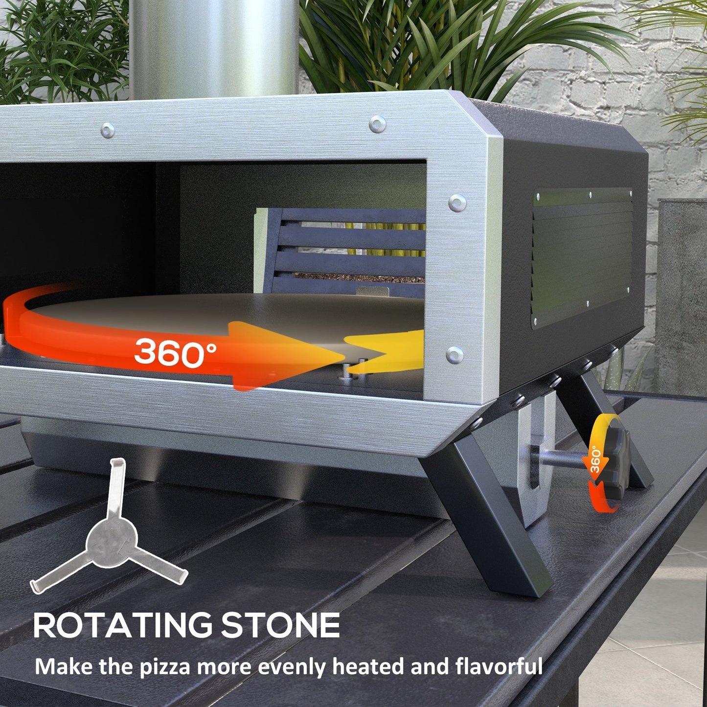 صانعة فرن بيتزا محمولة تعمل بالخشب مع حجر بيتزا دوار 12 بوصة / 30 سم، قشر وغطاء ومقياس حرارة - طهي في الحديقة الخارجية