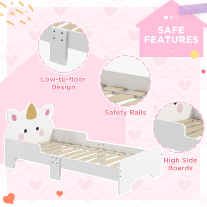 سرير للأطفال بتصميم يونيكورن من ZONEKIZ، أثاث غرفة نوم للأطفال، للأعمار من 3 إلى 6 سنوات، 143 × 74 × 67 سم - أبيض