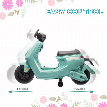AIYAPLAY 6V Motorek elektryczny dla dzieci z reflektorami, muzyką i kółkami bocznymi, dla dzieci w wieku 18-36 miesięcy, zielony