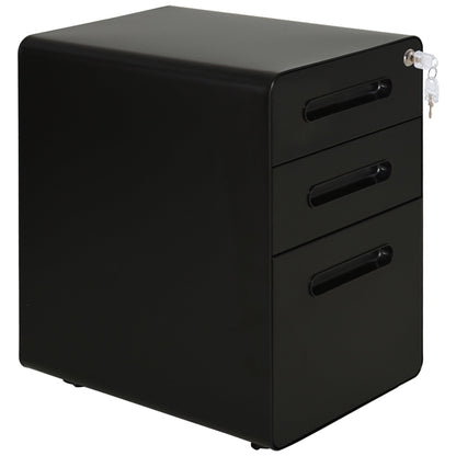 Vinsetto Fully Assembled 3-Drawer Mobile File Cabinet Lockable All-Metal Rolling Vertical File Cabinet Black