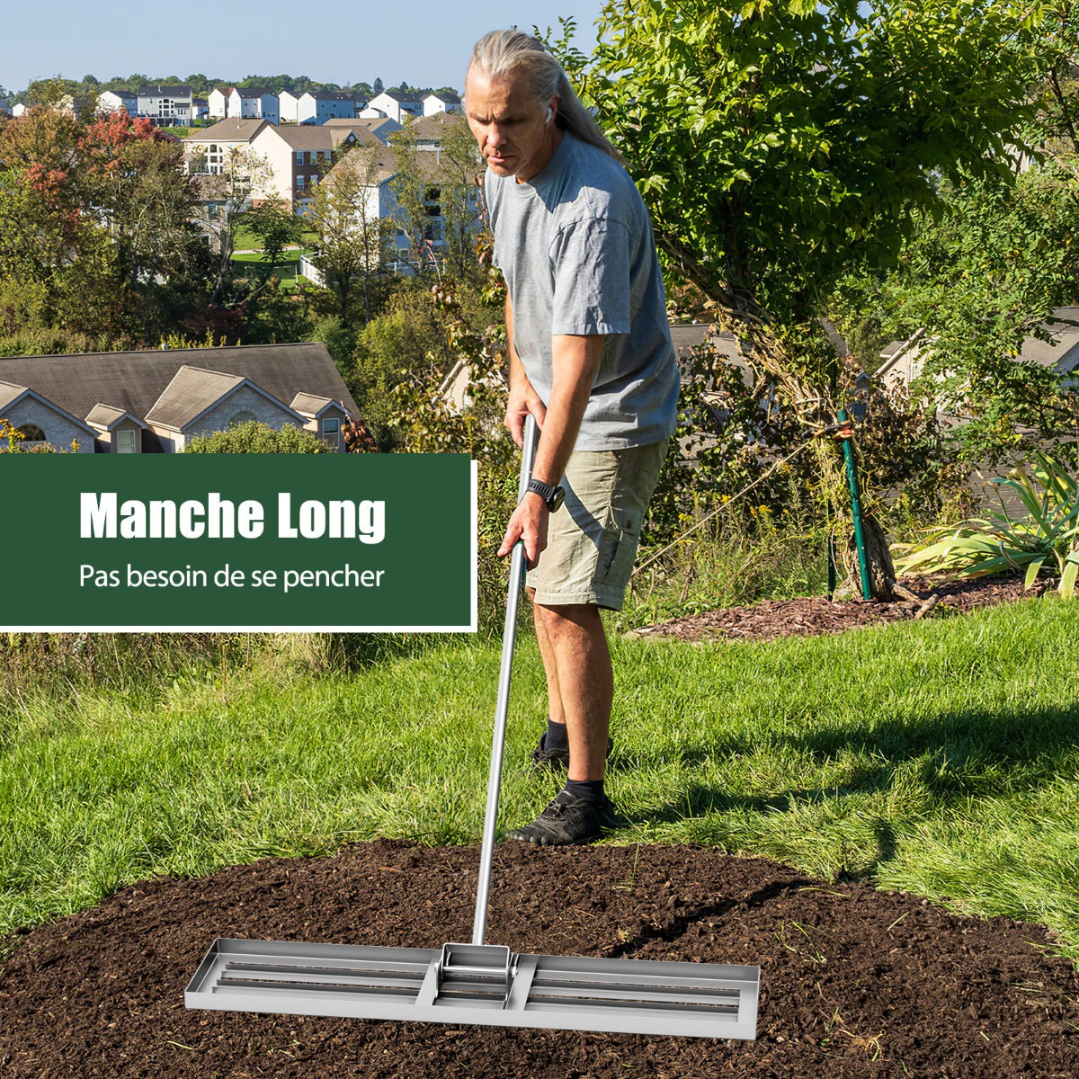 42 x 10 Inch Lawn Leveling Rake with Ergonomic Handle-Silver