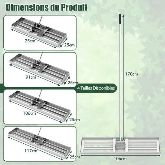 42 x 10 Inch Lawn Leveling Rake with Ergonomic Handle-Silver