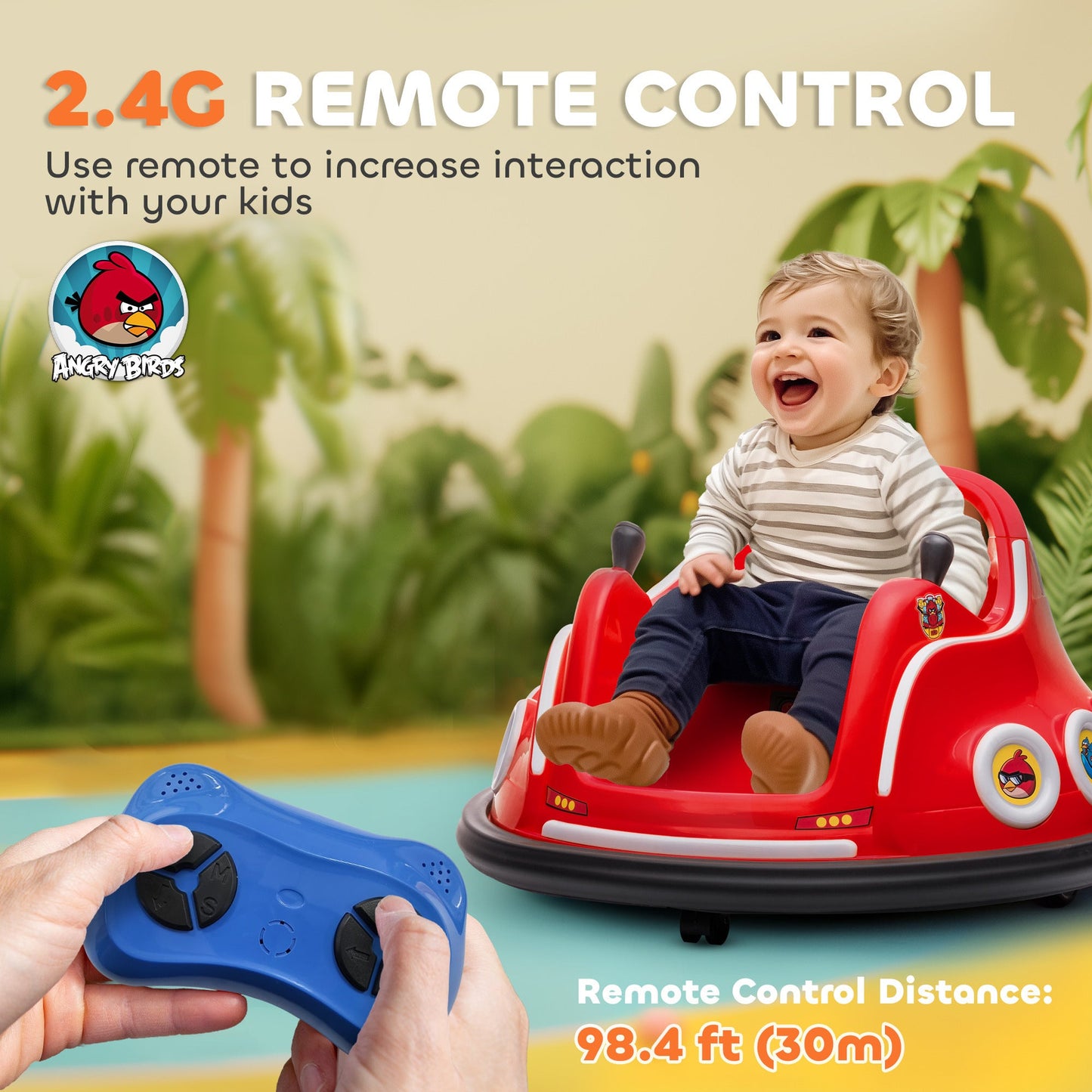 AIYAPLAY Angry Bird Licencjonowany Waltzer Car, 12 V Dziecięcy zderzak samochodowy z joystickami, pilotem, muzycznymi światłami LED - czerwony
