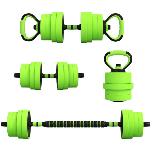 SPORTNOW 30kg Four-In-One Adjustable Weight Dumbbells Set, Barbell, Kettlebell, Push Up Stand - Green