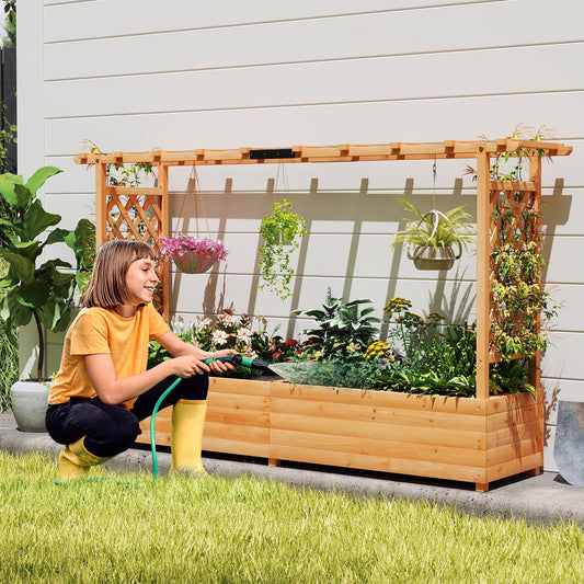 Raised Garden Bed with Side Trellis Hanging Roof and Planter Box-Orange