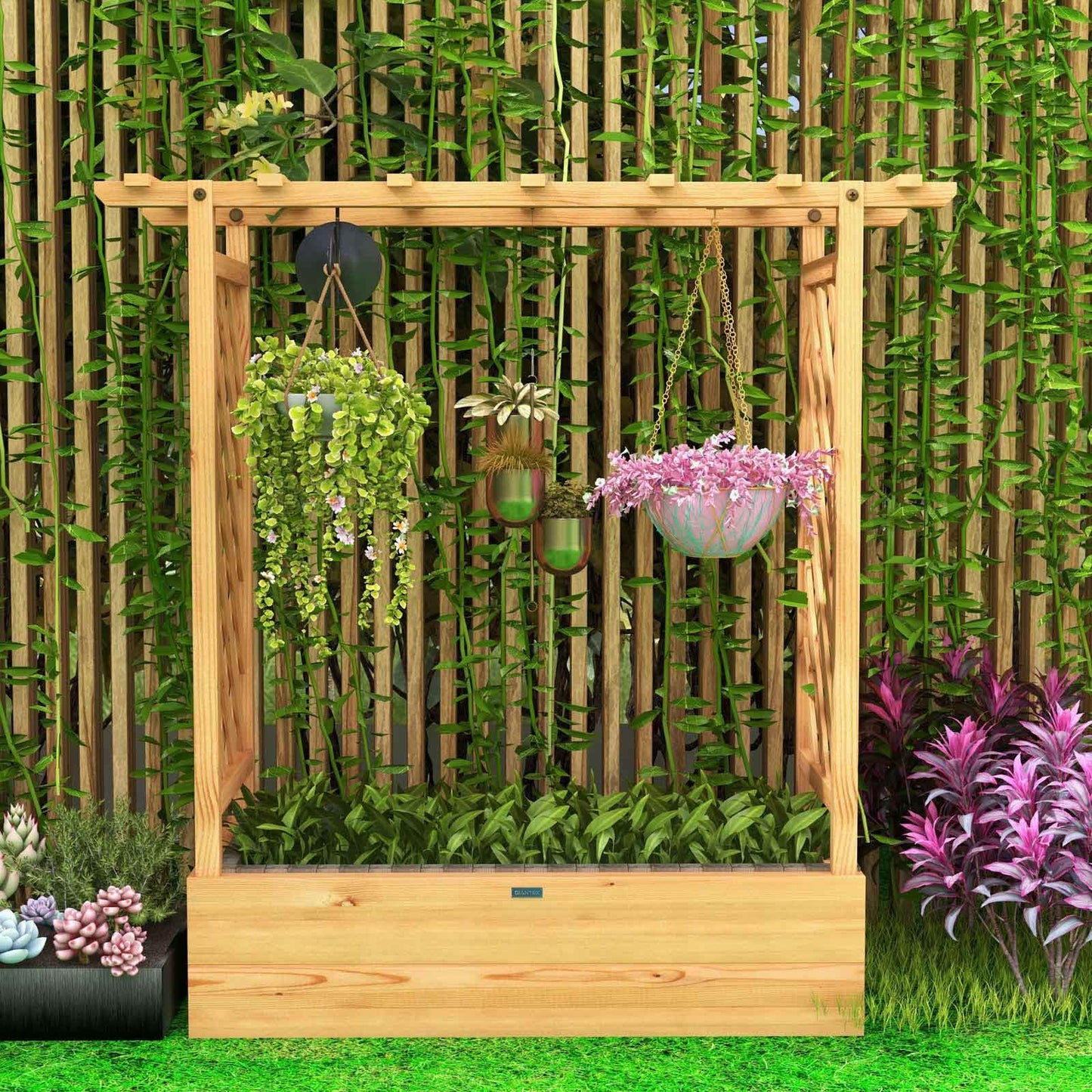 Raised Garden Bed with Top & Side Trellis for Garden