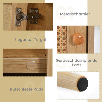 Rattan Nightstand with Storage and PE Rattan Decorated Door-Natural