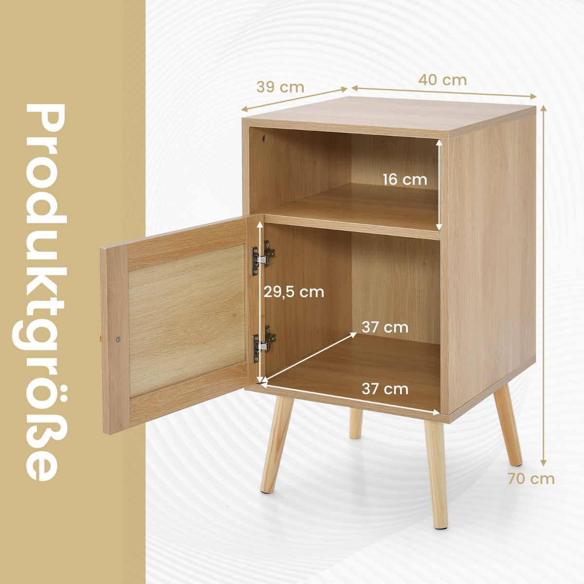 Rattan Nightstand with Storage and PE Rattan Decorated Door-Natural