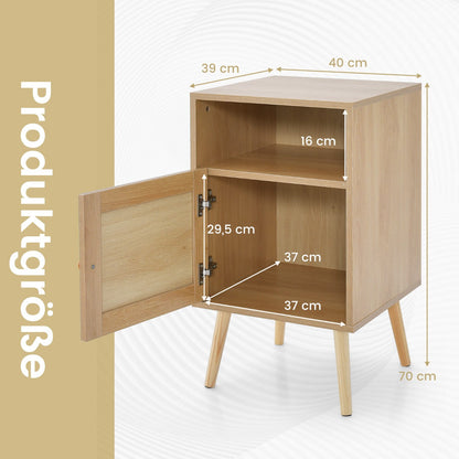 Rattan Nightstand with Storage and PE Rattan Decorated Door-Natural