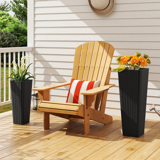 Rattan Tall Planter Set of 2 Outdoor Large Tapered Planters-Black