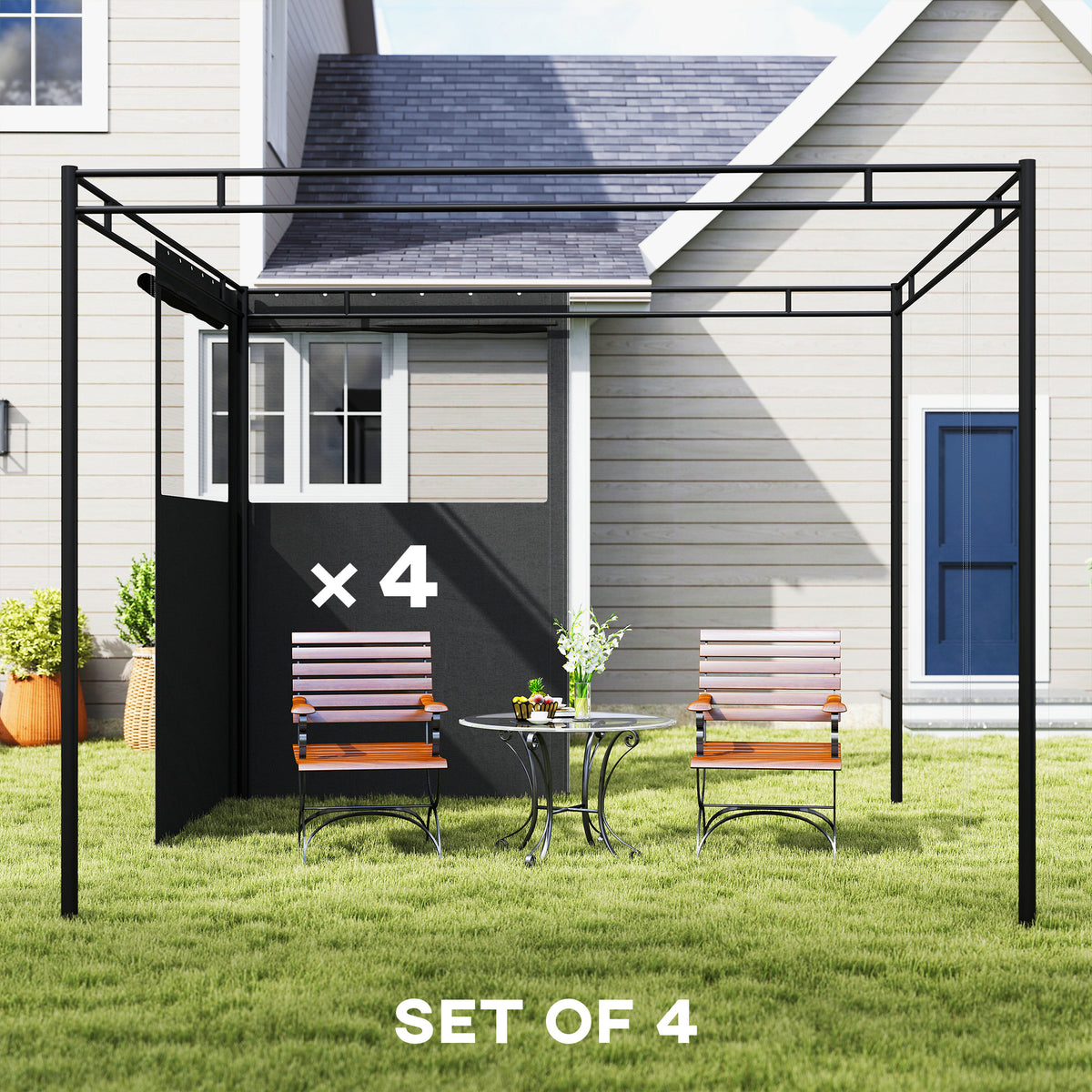 Outsunny 4 Pack Replacement Gazebo Curtains Privacy Panel for Most 3 x 3 m Gazebo, Outdoor Shelter Sidewalls, Dark Grey