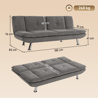 HOMCOM Convertible Sofa Bed, 3 Seater Futon Sofa with Adjustable Backrest, Wide Seat for Living Room, Small Space, Grey