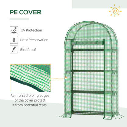 Outsunny 4-poziomowa mini szklarnia do użytku na zewnątrz, przenośna szklarnia do roślin ogrodowych z półką do przechowywania, zwijane drzwi zapinane na zamek, metalowa rama i pokrowiec z polietylenu, 80 x 49 x 160 cm, zielona