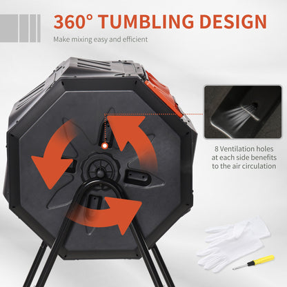 Outsunny 160L 360 Rotating Dual Chamber Composter - Orange