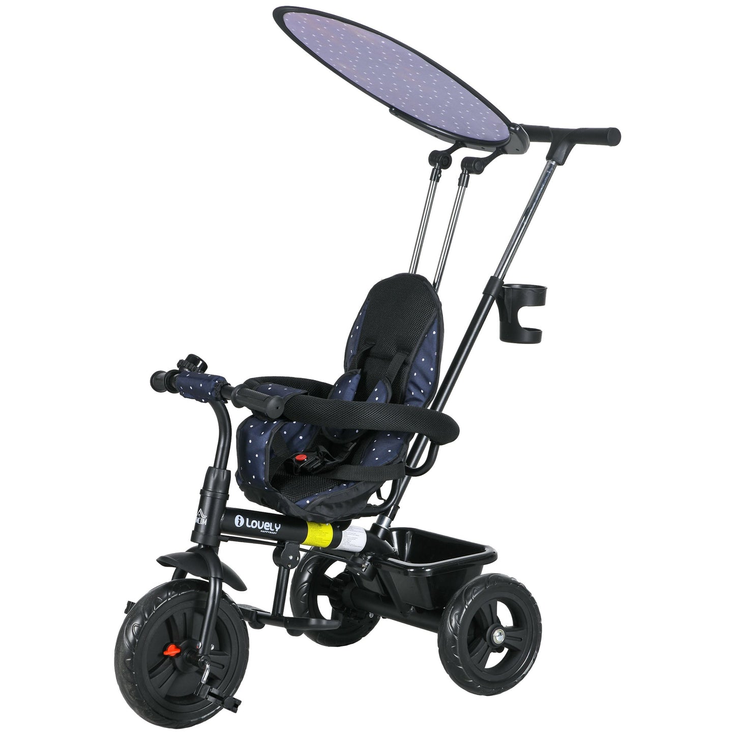 6 in 1 Tricycle for Kids with 5-point harness straps, Removable Canopy, Dark Blue