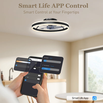 HOMCOM Ceiling Fan with Light and Remote, LED Mount Ceiling Fan with 3 Colour Temperatures, 6 Speed, 50 cm, Black
