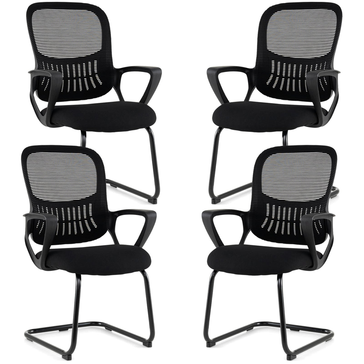 Reception Chairs Set of 4 with Breathable Mesh Back Storage-Black