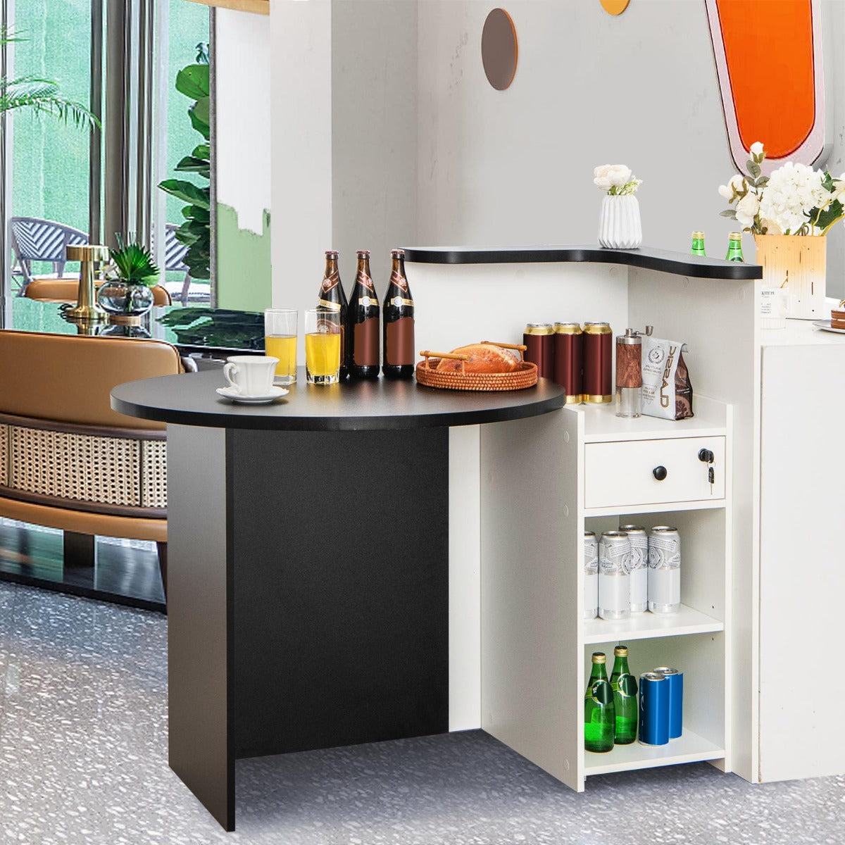 Reception Desk with Lockable Drawer and Adjustable Shelf for Office-Black