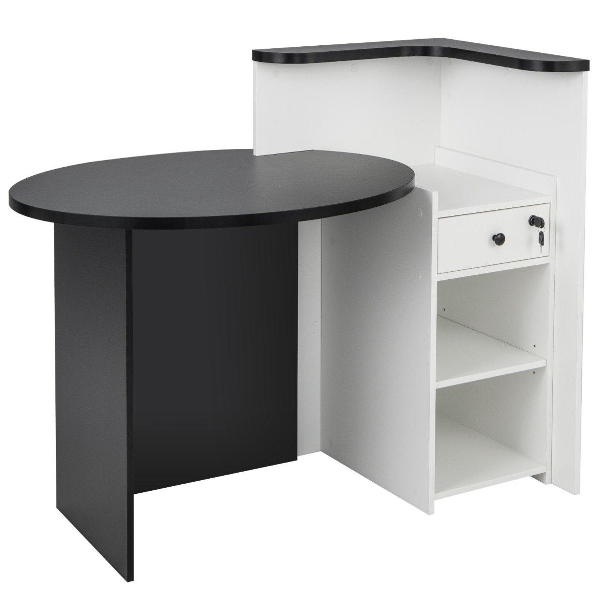 Reception Desk with Lockable Drawer and Adjustable Shelf for Office-Black
