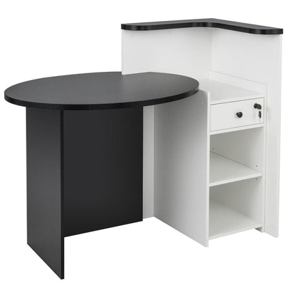 Reception Desk with Lockable Drawer and Adjustable Shelf for Office-Black