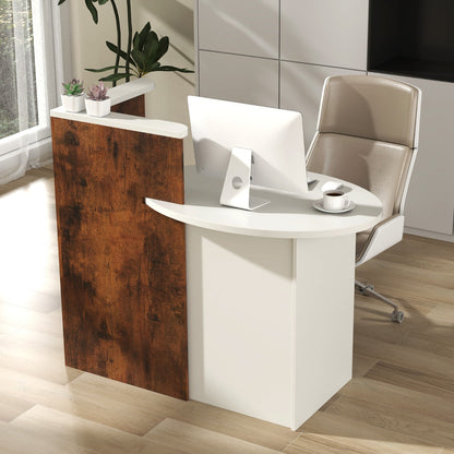 Reception Desk with Lockable Drawer and Adjustable Shelf for Office-Brown
