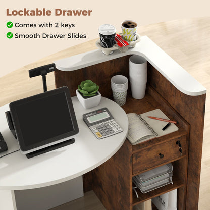 Reception Desk with Lockable Drawer and Adjustable Shelf for Office-Brown