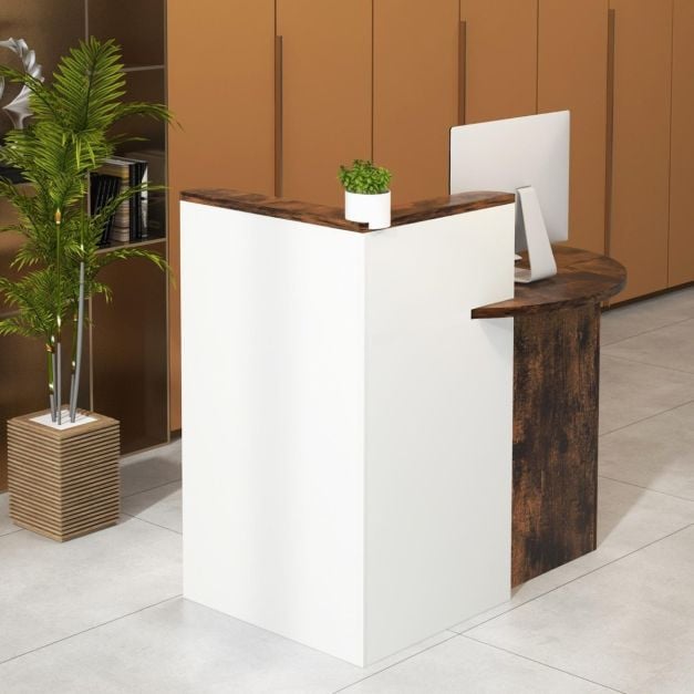 Reception Desk with Lockable Drawer and Adjustable Shelf for Office-Rustic Brown