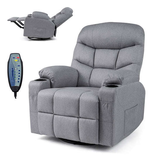 Recliner Chair with Massage and Heat Nursery Rocking Chair with 360° Swivel Function-Grey