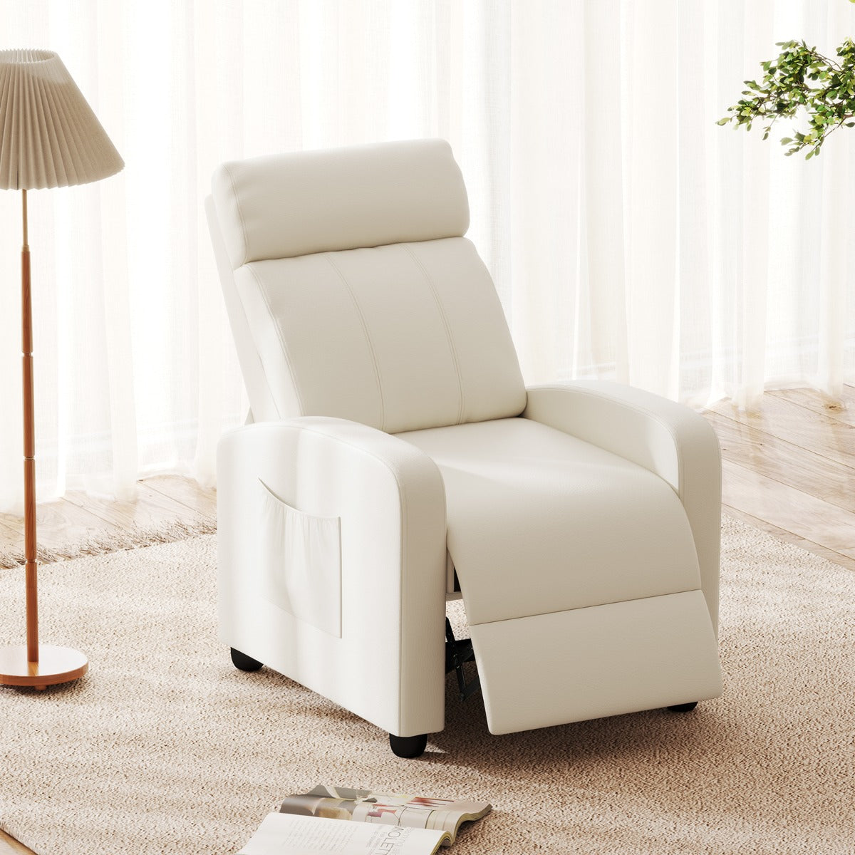 Recliner Armchair with Reclining Function and Adjustable Leg Rest-White
