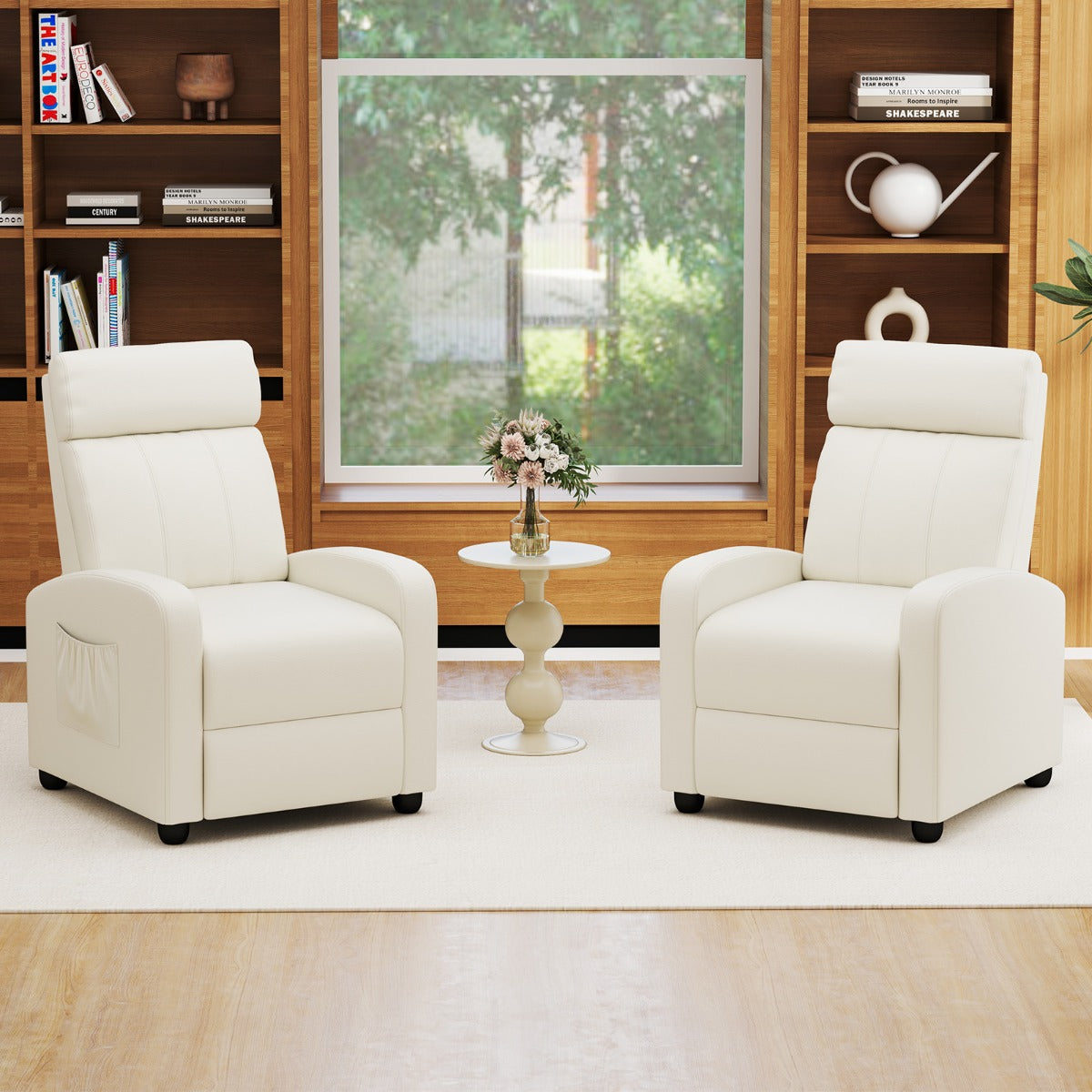 Recliner Armchair with Reclining Function and Adjustable Leg Rest-White