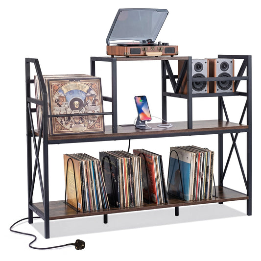 Record Player Stand in Rustic Brown