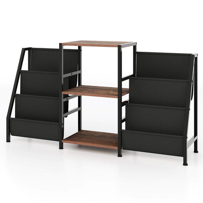 Record Player Stand with Open Shelves and 6 Storage Pockets-Brown